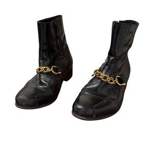 Florsheim Beatle Black Leather Ankle Boots Mens 11D Gold Embellished 17087 VTG